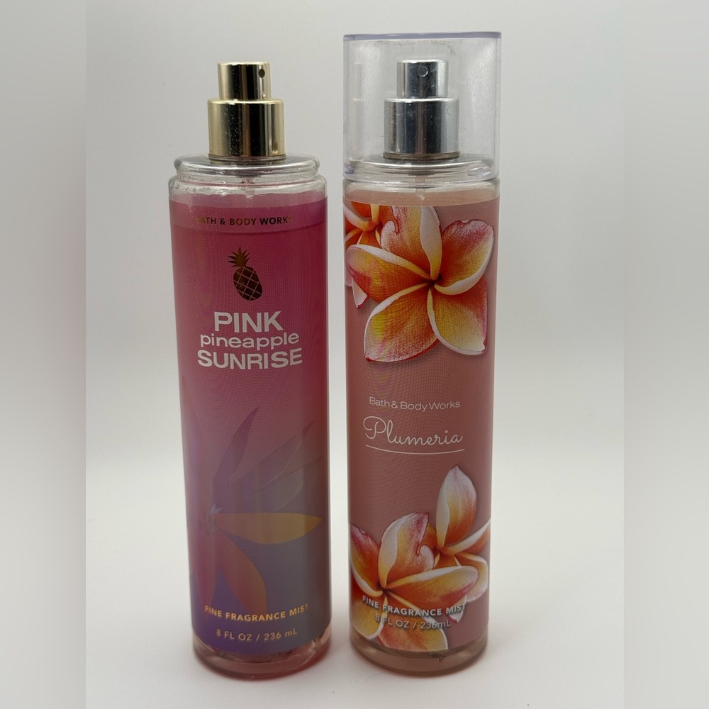 Bath & Body Works Pink Pineapple Sunrise & Plumeria Fragrance Mist Spray Lot 2